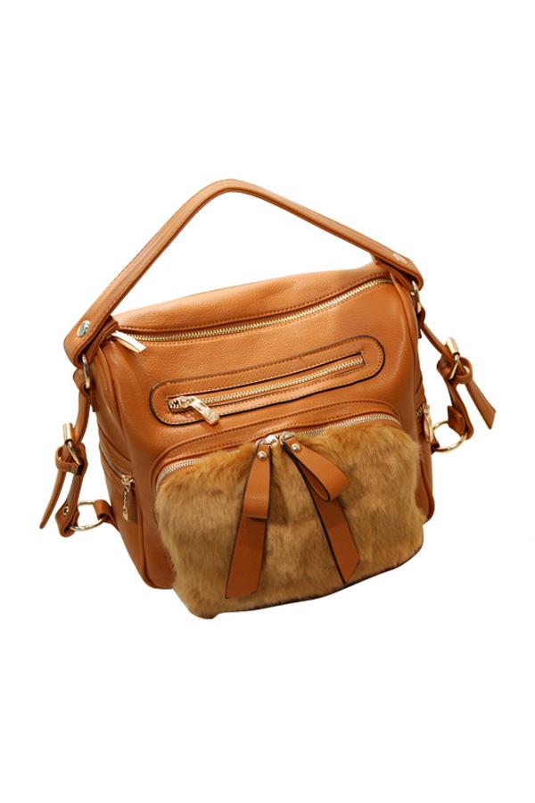 Oasap Bowknot-shaped Zip Head Faux Fur Embellished Shoulder Bag