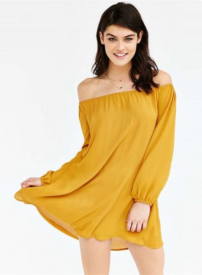Oasap Off Shoulder Long Sleeve Solid Dress
