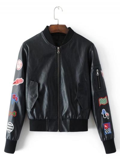 Oasap Stand Collar Long Sleeve Floral Embroidery Jacket