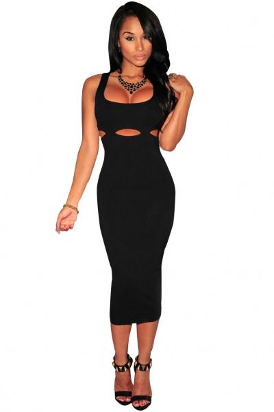 Oasap Black Cutout Accent Midi Dress