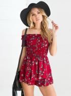 Oasap Floral Off Shoulder Short Sleeve Slim Fit Romper