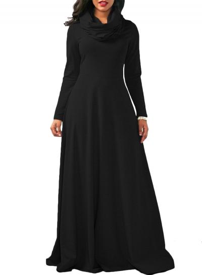 Oasap Fashion Cowl Neck Long Sleeve Loose Maxi Dress