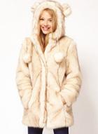 Oasap Women's Cute Ear Hooded Faux Fur Coat