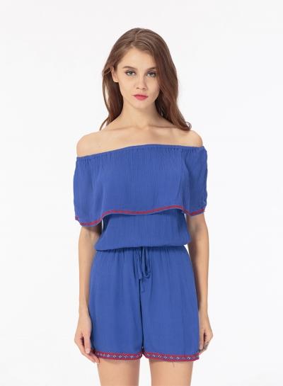 Oasap Slash Neck Short Sleeve Slim Jumpsuit