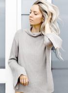 Oasap High Neck Flare Sleeve Solid Sweater