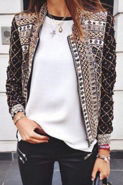 Oasap Fancy Geo-print Open Front Coat