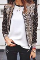 Oasap Fancy Geo-print Open Front Coat