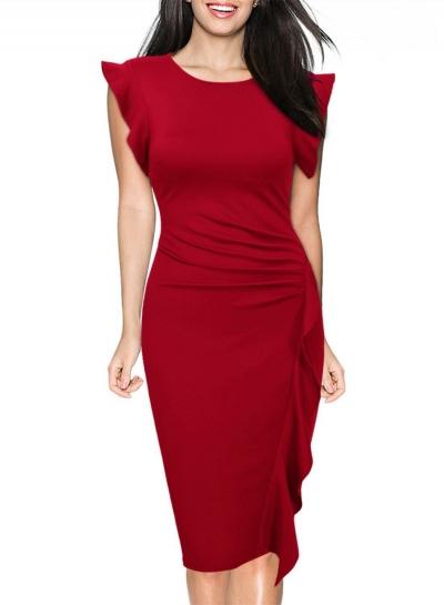 Oasap Sleeveless Ruffle Trim Bodycon Party Dress