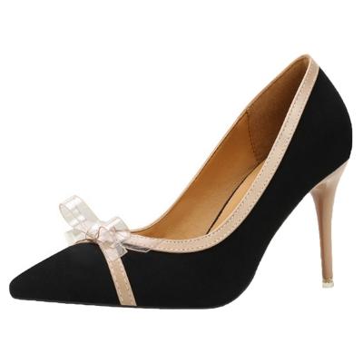 Oasap Stiletto Heels Pointed Toe Color Block Bow Pumps