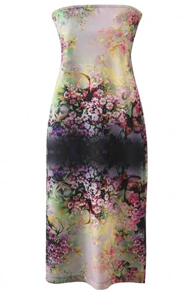 Oasap Dreamy Floral Print Strapless Dress