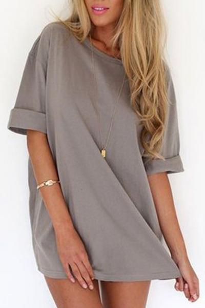 Oasap Camel Solid Slouchy Drop Shoulder Mini Dress