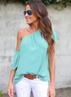 Oasap Casual Off One Shoulder Short Sleeve Blouse