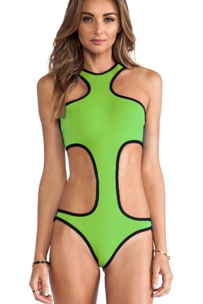 Oasap Hot Summer Fashion Racer Style Green One-piece Swimwear