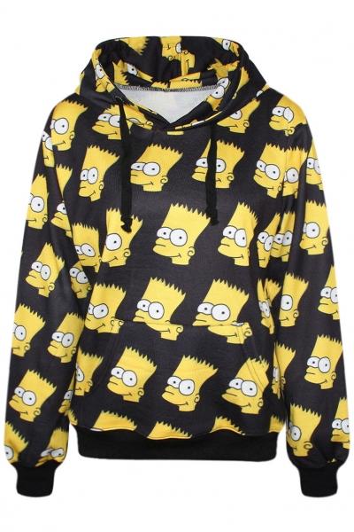 Oasap Black Graphic Cartoon Print Hoodie