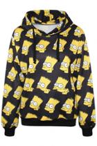 Oasap Black Graphic Cartoon Print Hoodie