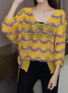 Oasap Fashion Eyelet Wave Pattern Stepped Hem Sweater
