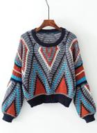 Oasap Fashion Geo Printed Loose Fit Knit Sweater