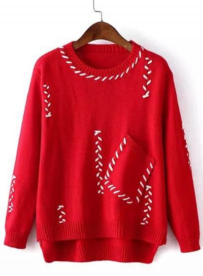 Oasap Round Neck Long Sleeve Asymmetric Sweater
