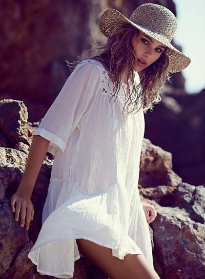 Oasap Loose Fit Cover-up Mini Solid Dress