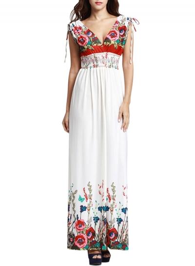 Oasap Women's Fashion Summer V-neck Sleeveless Floral Print Maxi Dress