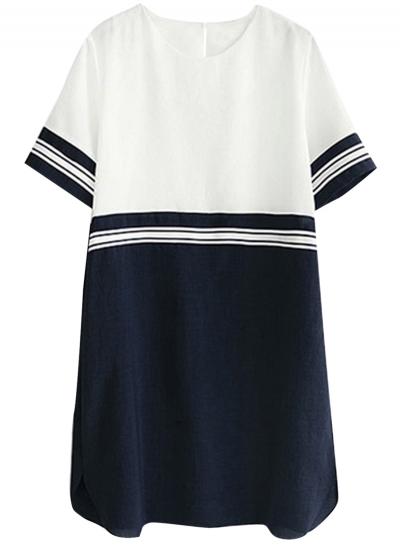 Oasap Women's Oversized Color Block Striped Print Dress