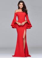 Oasap Off Shoulder Flare Sleeve High Slit Maxi Wedding Prom Dress