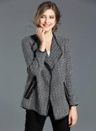 Oasap Turn Down Collar Plaid Open Front Coat