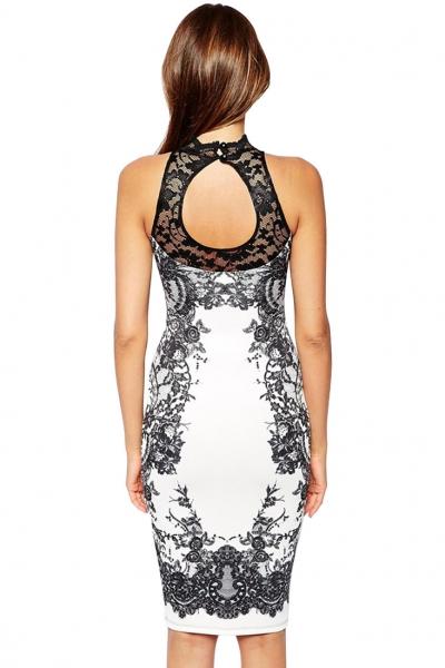 Oasap High Neck Glitter Lace Body-conscious Vintage Dress