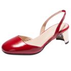 Oasap Round Toe Genuine Leather Slingback Pumps