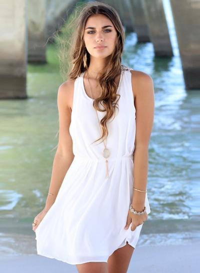 Oasap Sleeveless Lace Panel Solid Mini Chiffon Dress