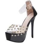 Oasap Peep Tie Rivet Stiletto Heels Sandals