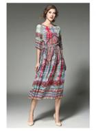 Oasap Pattern Print Slim Chiffon Dress