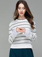 Oasap Knitted Long Sleeve Striped Loose Pullover Sweater