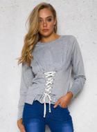 Oasap Fashion Solid Long Sleeve Front Lace-up Pullover Sweatshirt