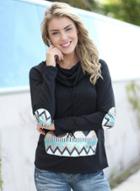 Oasap Geometric Print Long Sleeve Pullover Sweatshirt With Pockets