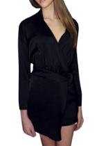 Oasap Women Wrap Design Long Sleeve Asymmetric Mini Dress