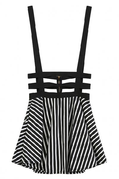 Oasap Fashion Stripe Printed Cutout Overall Mini Dress For Woman
