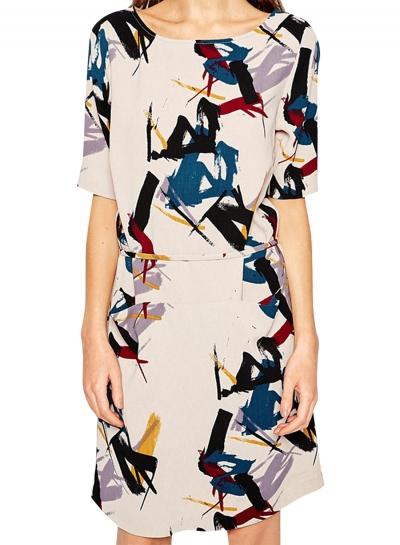 Oasap Women's Fashion Short Sleeve Shift Print Dress With Belt