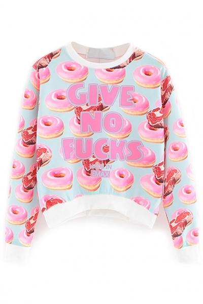 Oasap Pink Donuts Pattern Sweatshirt