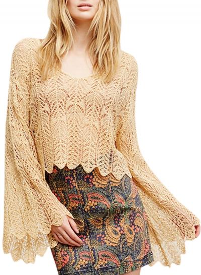 Oasap Women's Fashion V Neck Flare Sleeve Knitted Sweater
