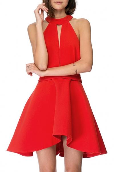 Oasap Red Cut-out Front Sleeveless Halter A-line Dress
