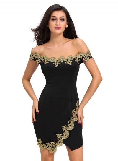 Oasap Strapless Sleeveless Lace Trimming Bodycon Dress