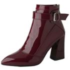 Oasap Pointed Toe High Block Heels Ankle Bootie