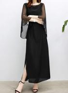 Oasap Fashion Solid Chiffon Maxi Dress With Belt