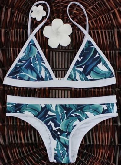 Oasap Spaghetti Strap Printed Sleeveless Bikini Swimwear