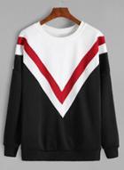 Oasap Casual Drop Shoulder Color Block Striped Sweatshirt