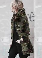 Oasap Fashion Camo Printed Full Zip Irregular Hooded Coat