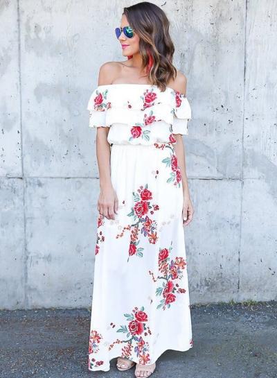 Oasap Off Shoulder Floral Printed Day Dresses