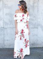 Oasap Off Shoulder Floral Printed Day Dresses