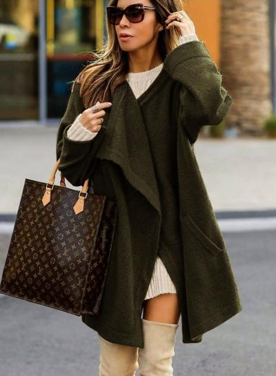 Oasap Long Sleeve Solid Color Asymmetric Open Front Cardigan